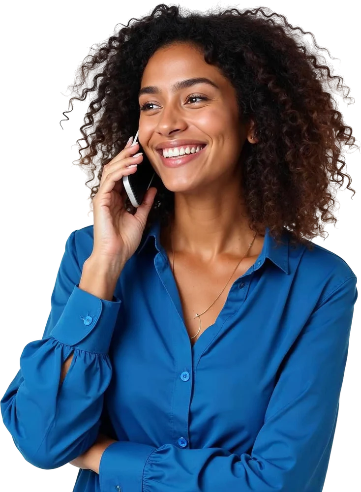 Profissional sorrindo ao celular